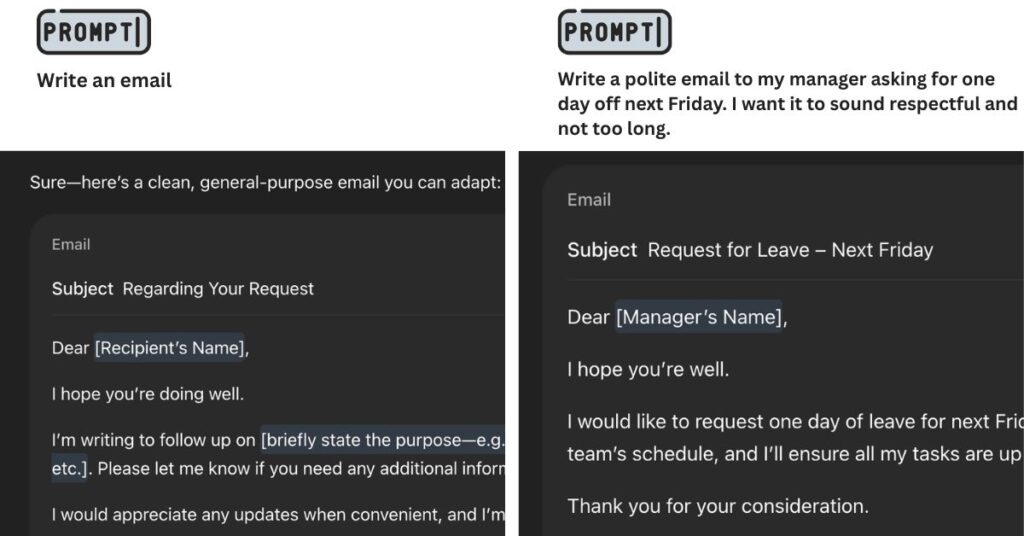 ChatGpt response for simple request vs detailed response