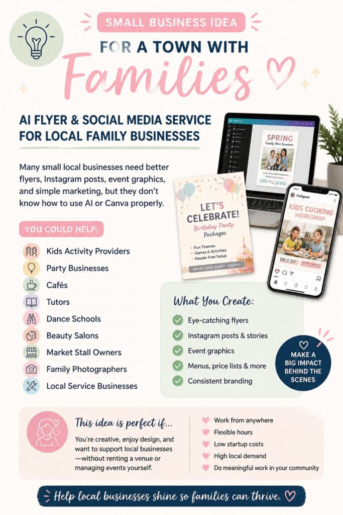 AI flyer and social media service for local family businesses