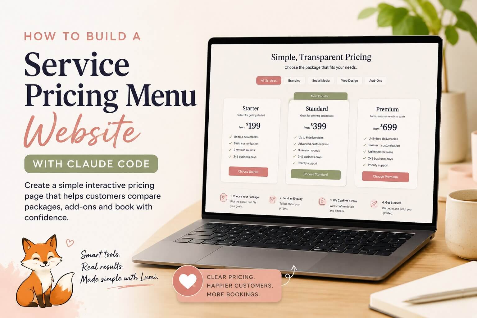 How to build Service pricing menu website with claude code